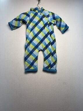 Me Too Hooded Fleece-Lined Plaid Zip One-Piece Coverall Blue Green 9-12M